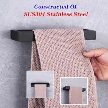 GERZWY Modern Black Towel Holder SUS304 Stainless Steel Towel Hanger Towel Ring for Bathroom Lavatory Wall Mount Contemporary Style HG1706-BK