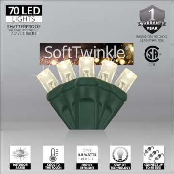 SoftTwinkle Slow Twinkling Christmas Lights, Soft Twinkle String Lights Pulsing Christmas Lights (70 Lights, 23.7 Ft, Warm White)