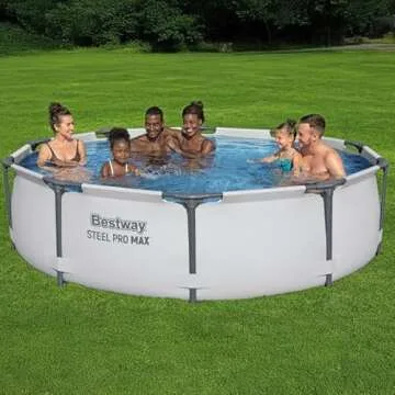 Bestway Steel Pro MAX 10 Foot x 30 Inch Round Metal Frame Above Ground Outdoor Backyard Swimming Pool Set with 330 GPH Filter Pump