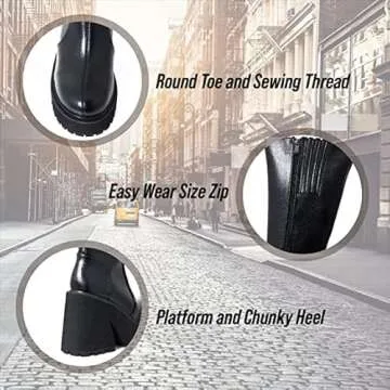 AMINUGAL Womens Plaform Knee High Boots Chunky Heel Round Toe Zipper Block Heel Fashion Motorcycle Punk Gorh Boots Work Combat Boots For Women