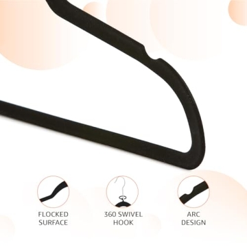 Amazon Basics Slim Velvet, Non-Slip Suit Clothes Hangers, Pack of 30, Black