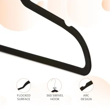 Amazon Basics Slim Velvet, Non-Slip Suit Clothes Hangers, Pack of 30, Black