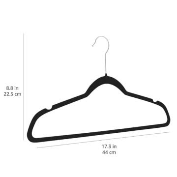 Amazon Basics Slim Velvet, Non-Slip Suit Clothes Hangers, Pack of 30, Black