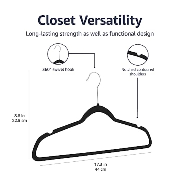 Amazon Basics Slim Velvet, Non-Slip Suit Clothes Hangers, Pack of 30, Black