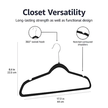 Amazon Basics Slim Velvet, Non-Slip Suit Clothes Hangers, Pack of 30, Black