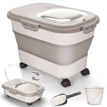 SSAWcasa Airtight Large Food Storage Container with Collapsible Design & Wheels for Kitchen