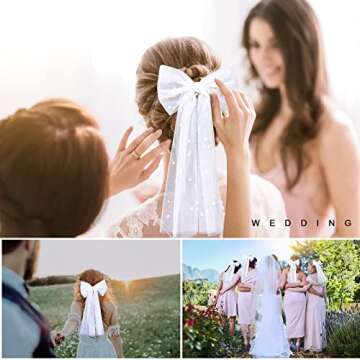 Bachelorette Party Pearl Hair Bow Veil Clip - Bridal Veil Hair Clip Bridal Shower Gift, Bridesmaid Favors, Bridal to be, Girls Large Hair Bow Veil Pre-wedding Party Decorations