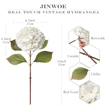 Stylish JINWOE 4PCS White Faux Hydrangea Flowers