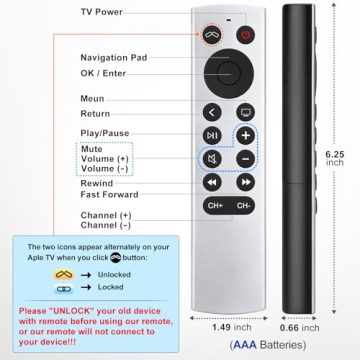 Replacement for Apple-TV-4K-Remote, Siri-Remote Control for Apple TV 4K/HD (NO Voice)
