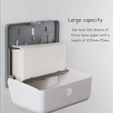TOBEFORT Touchless Paper Towel Dispenser Wall Mount, No Drilling Waterproof/Dustproof Multifold Tissue Holder for Home Kitchen Office Bathroom Toilet…