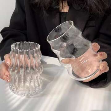 Dxmimer Vintage Ribbed Glassware Water Tumbler, 18 oz Aesthetic Ripple Glass Tumbler, Ripple Glasswa...