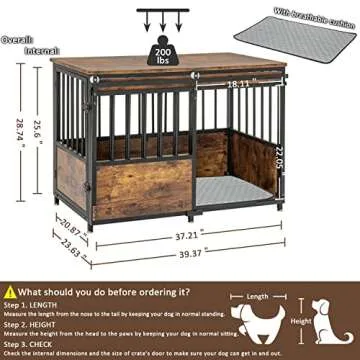 KOOPRO 40 Inch Dog Crate Furniture with Cushion for Large Medium Dogs, Wooden Heavy Duty Dog Kennel with Double Doors, Decorative Pet House Dog Cage Side End Table Indoor, Sliding Door Chew-Resistant
