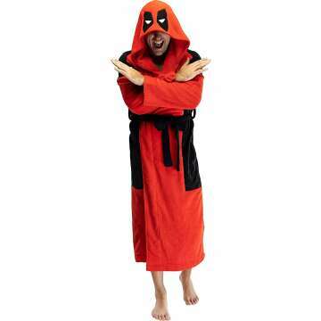 Deadpool Men's Embroidered Fleece Bathrobe