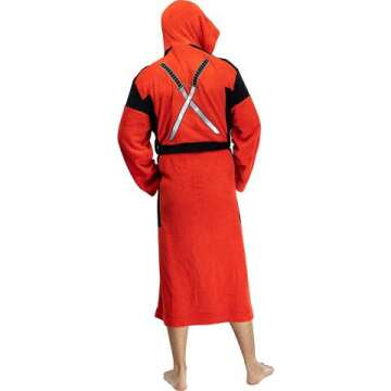 Deadpool Men's Embroidered Fleece Bathrobe