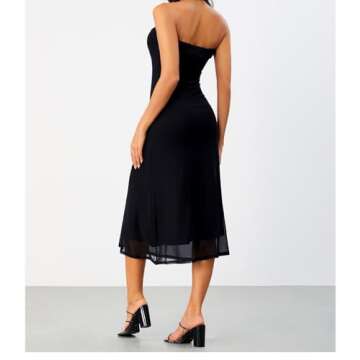 SOLY HUX Women's Strapless Midi Dress Tube Top Off Shoulder Sleeveless Fitted Cocktail Club Party Fo...