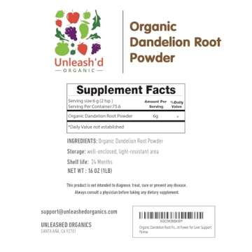 UNLEASH'D ORGANIC Organic Dandelion Root Powder 16 oz for Tea and Beverages Vegan Friendly Detoxifie...