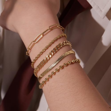 Poxtex Gold Bracelets for Women - Trendy 14K Stackable Sets