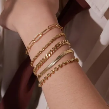 Poxtex Gold Bracelets for Women - Trendy 14K Stackable Sets