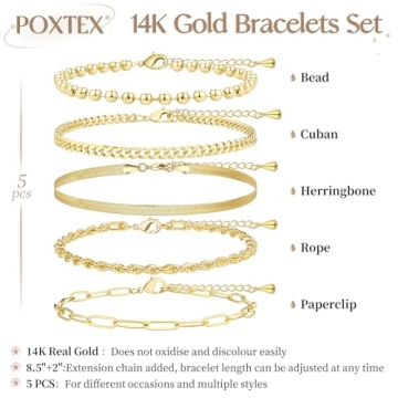 Poxtex Gold Bracelets for Women - Trendy 14K Stackable Sets