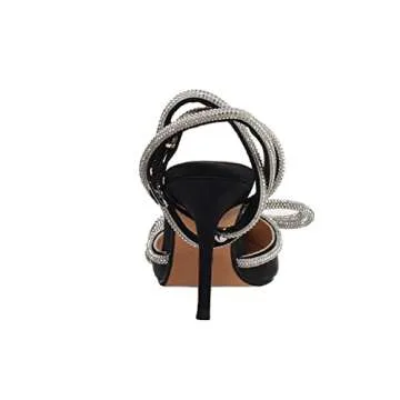 Arqa Women's Rhinestone Bow Heels Ankle Strap Slingback Pumps Satin Wedding Stiletto Dress High Heel Sandals Black Size 8