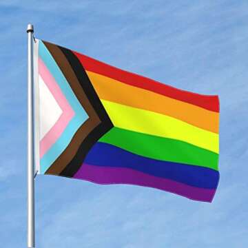 Progress Pride Rainbow Flag 3x5 Outdoor Flags LGBTQ Lesbian Gay Transgender Fade Resistant Heavy Duty Polyester for Outside Inclusive Progressive Pride Flag