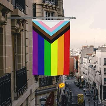 Progress Pride Rainbow Flag 3x5 Outdoor Flags LGBTQ Lesbian Gay Transgender Fade Resistant Heavy Duty Polyester for Outside Inclusive Progressive Pride Flag