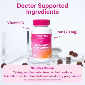 Delicious Pink Stork Prenatal Iron Gummies with Vitamin C - 60 Grape Chews for Expecting Moms