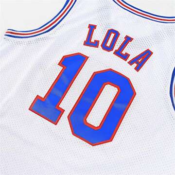 Youth Basketball Jerseys #10 Lola Space Jerseys for 8-18Y Kids with Head Hoop & Socks (White, Youth Small)