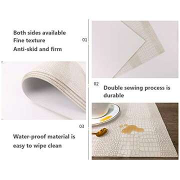 Waterproof PU Placemats, Faux Leather Hardboard Place Mats, Set of 8 Table Mats, Easy to Clean, Heat...