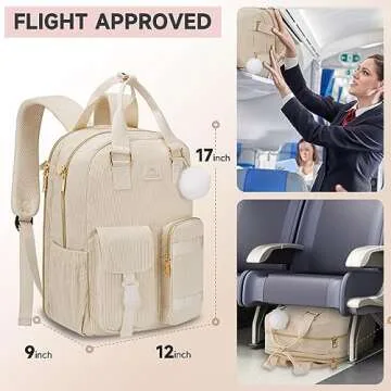 MATEIN School Backpack for Girls, 15.6 Inch Cute College Backpack Corduroy Computer Bookbag with USB Charging Port, TSA Lightweight Kawaii Travel Laptop Backpack Aesthetic for Teens Students, Beige