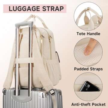 MATEIN School Backpack for Girls, 15.6 Inch Cute College Backpack Corduroy Computer Bookbag with USB Charging Port, TSA Lightweight Kawaii Travel Laptop Backpack Aesthetic for Teens Students, Beige