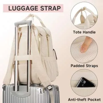 MATEIN School Backpack for Girls, 15.6 Inch Cute College Backpack Corduroy Computer Bookbag with USB Charging Port, TSA Lightweight Kawaii Travel Laptop Backpack Aesthetic for Teens Students, Beige