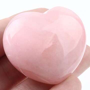 Rockcloud Healing Crystal Natural Rose Quartz Heart Love Carved Palm Worry Stone Chakra Reiki Balancing