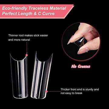 FITDON 550pcs C Curve Long French False Nail Tips, Clear Half Cover Acrylic Fake Nails for Nail Salo...