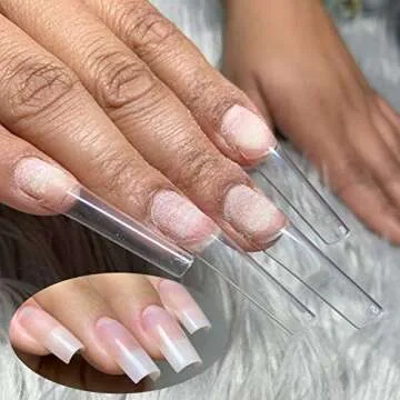 FITDON 550pcs C Curve Long French False Nail Tips, Clear Half Cover Acrylic Fake Nails for Nail Salons and DIY Nail Art