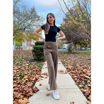 Promover Fall Pants for Women Loose Fit Wide Leg Sweatpants Yoga Dress Pants with Pockets Stretch Work Slacks(Taupe,L,30")