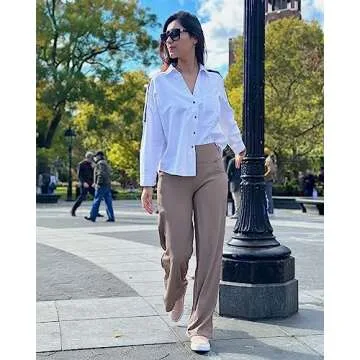 Promover Fall Pants for Women Loose Fit Wide Leg Sweatpants Yoga Dress Pants with Pockets Stretch Work Slacks(Taupe,L,30")