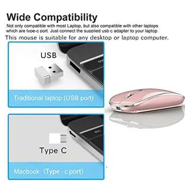 Wireless Mouse for MacBook Pro MacBook Air MacBook Laptop Mac iMac Desktop Computer Chromebook Win7/8/10/11 PC HP Dell Laptop 2.4 USB/USB C Mouse (Rose Gold)