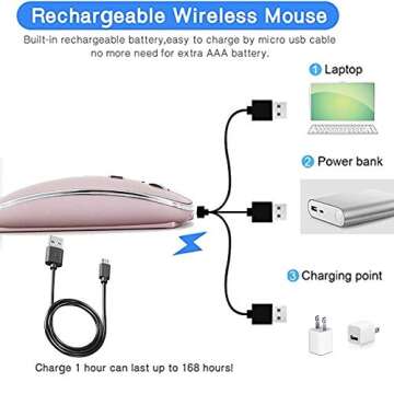 Wireless Mouse for MacBook Pro MacBook Air MacBook Laptop Mac iMac Desktop Computer Chromebook Win7/8/10/11 PC HP Dell Laptop 2.4 USB/USB C Mouse (Rose Gold)