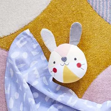 Petit Collage Organic Cotton Soft Chime Busy Baby Ball – Learning Toy for Babies and Toddlers, Measures 6” x 4.75” x 5” – Cute Activity Toy That Encourages Crawling