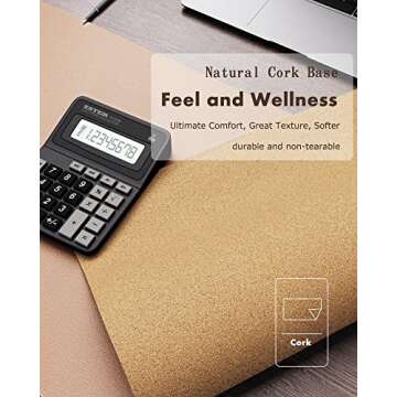 YSAGi Double-Sided Desk Pad, Leather Desk Mat, Eco Cork Desk Pad Protector, Large Mouse Pad for Desk, Waterproof Desk Blotter Pad, Writing Pad for Office/Home(23.6"x13.7",Apricot)