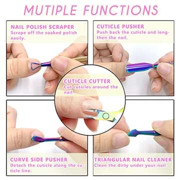 Cuticle Trimmer with Cuticle Pusher and Scissors, Cuticle Remover Professional Durable Pedicure Manicure Tools, Stainless Steel Cuticle Nipper Cutter Clipper for Fingernails and Toenails (Colored)