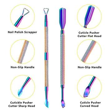 Cuticle Trimmer with Cuticle Pusher and Scissors, Cuticle Remover Professional Durable Pedicure Manicure Tools, Stainless Steel Cuticle Nipper Cutter Clipper for Fingernails and Toenails (Colored)