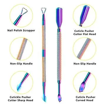 Cuticle Trimmer with Cuticle Pusher and Scissors, Cuticle Remover Professional Durable Pedicure Manicure Tools, Stainless Steel Cuticle Nipper Cutter Clipper for Fingernails and Toenails (Colored)