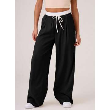 Acelitt Womens Winter Pants 2024 Wide Leg Drawstring Elastic Waist Casual Loose Comfy Trousers with Pockets Black Small
