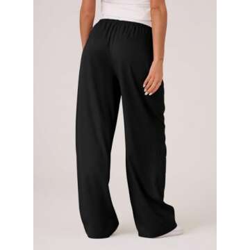 Acelitt Womens Winter Pants 2024 Wide Leg Drawstring Elastic Waist Casual Loose Comfy Trousers with Pockets Black Small