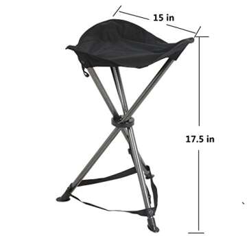 PORTAL Compact Folding Tripod Stool, Portable Tripod Chair 3 Legs for Camping Outdoor Hiking Hunting Fishing Picnic Travel Beach BBQ Garden Lawn, Supports 225 lbs, Black