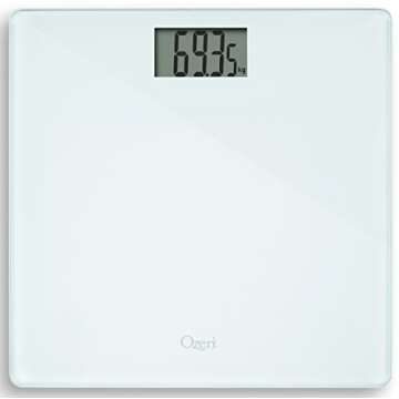 Ozeri Precision Bath Scale (440 lbs / 200 kg) in Tempered Glass, with 50 gram Sensor Technology (0.1 lbs / 0.05 kg) and Infant, Pet & Luggage Tare- White
