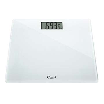 Ozeri Precision Bath Scale (440 lbs / 200 kg) in Tempered Glass, with 50 gram Sensor Technology (0.1 lbs / 0.05 kg) and Infant, Pet & Luggage Tare- White