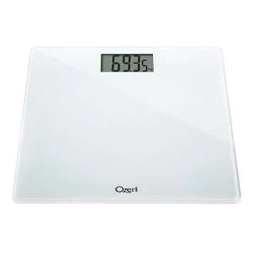 Ozeri Precision Bath Scale (440 lbs / 200 kg) in Tempered Glass, with 50 gram Sensor Technology (0.1 lbs / 0.05 kg) and Infant, Pet & Luggage Tare- White